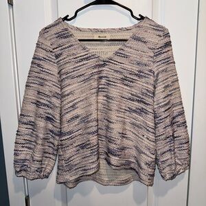 Madewell V-Neck Sweater in Cream and Blue